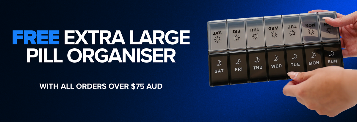Free extra large pill organiser with all orders over $75 AUD